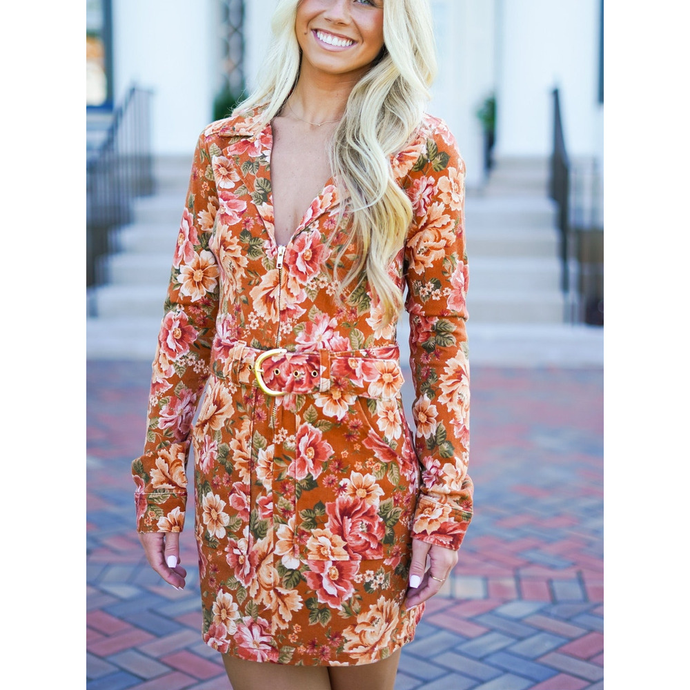 Show Me Your Mumu Outlaw Long Sleeve Dress in Garden Harvest Denim M NWT